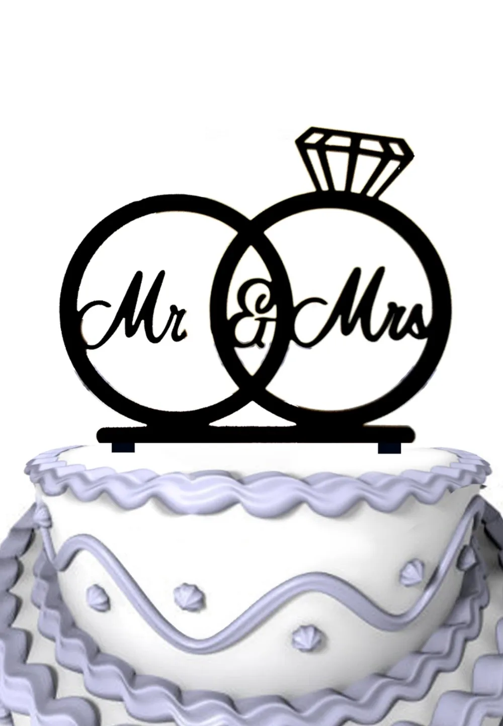 Mr & Mrs Silhouette Wedding Rings Cake Topper, Engagement Rings Cake