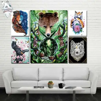 

Old king by Scandy Girl HD print 1 piece canvas art Bear Tiger & Lion abstract Wall Pictures For Living Room Poster Artsailing