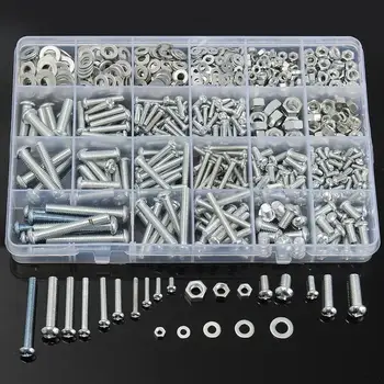 

900g M3 M4 M5 M6 Steel + Shaped Round Head Screws Nuts Flat Washers Assortment Kit
