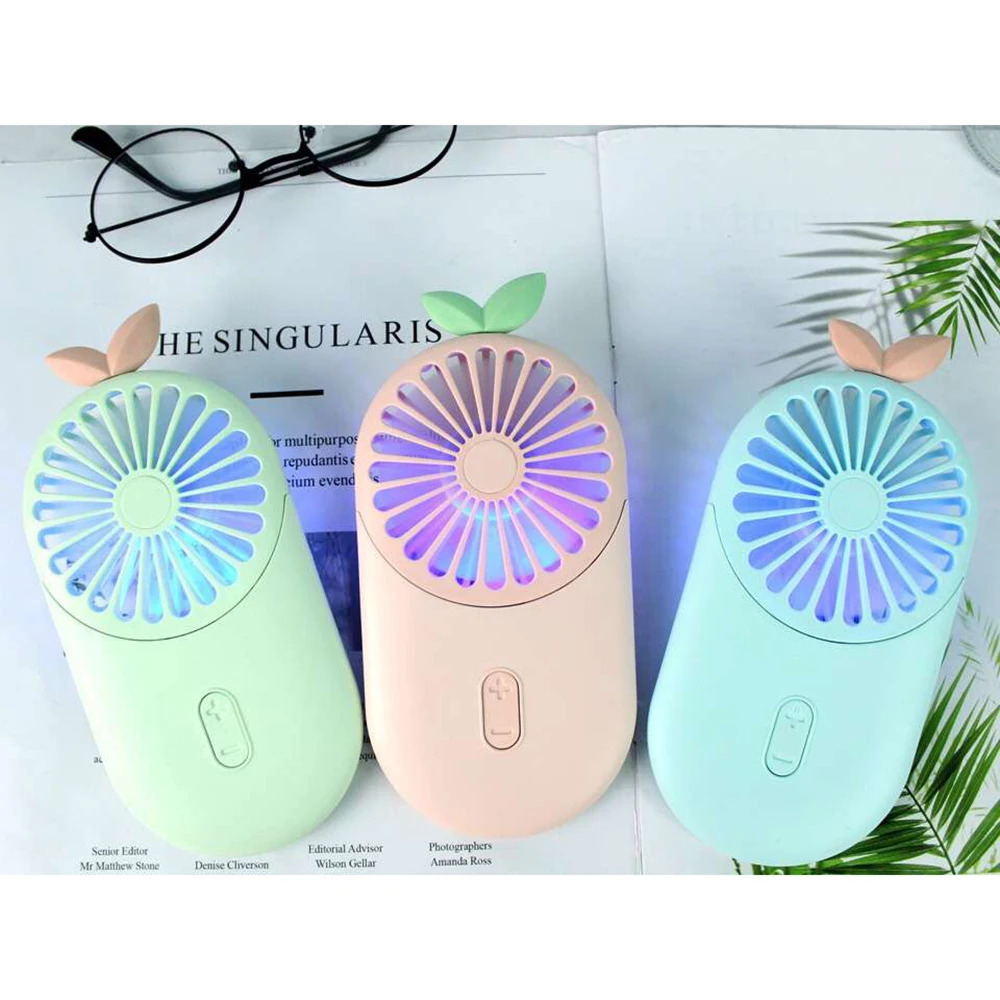

Rechargable Creative Leaf Mini Fan Handheld USB Electric Mini Hand Portable Fan With LED Light Finger Ring Gift For Kids