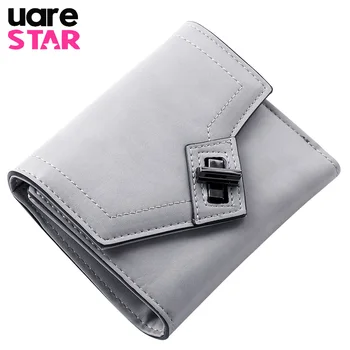 

Women wallet PU leather short lady purse vintage three folders casual wallet