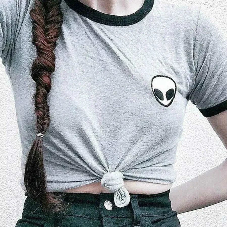 

Sondirane 2019 New Fashion Print Alien Striped/Gray Tee Shirt Summer Short Sleeve Funny T Shirts Harajuku Hip Hop Tops Plus Size