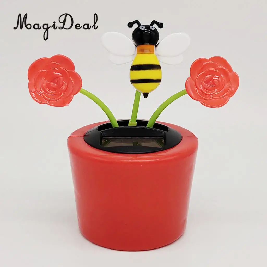 Solar Powered Flower Insect Shaking Doll   Toy Home Decor Car Ornament Flowerpot Rose and Honeybee