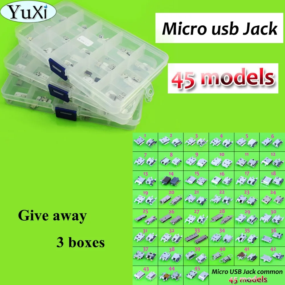 

YuXi 45models 135pcs Micro USB Connector Socket Jack For MP3/4/5 for Lenovo for ZTE for Huawei L15 Mobile Phone Tablet 5Pin