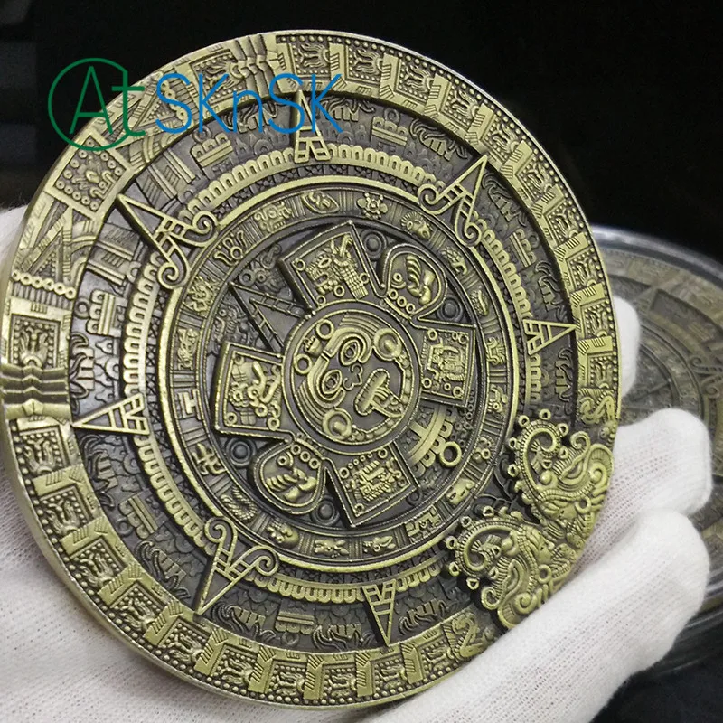 1PC's календарь Майя бронзовая монета сувенир Manyan Aztec значок подарок Новая Майя большая медаль 80x10 мм подарки