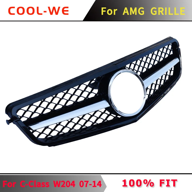 W204 гонки гриль для Mercedes Bezn GT Для AMG c200 c180 c250 c280 c350 c63 2007 - Цвет: One Chrome Grill