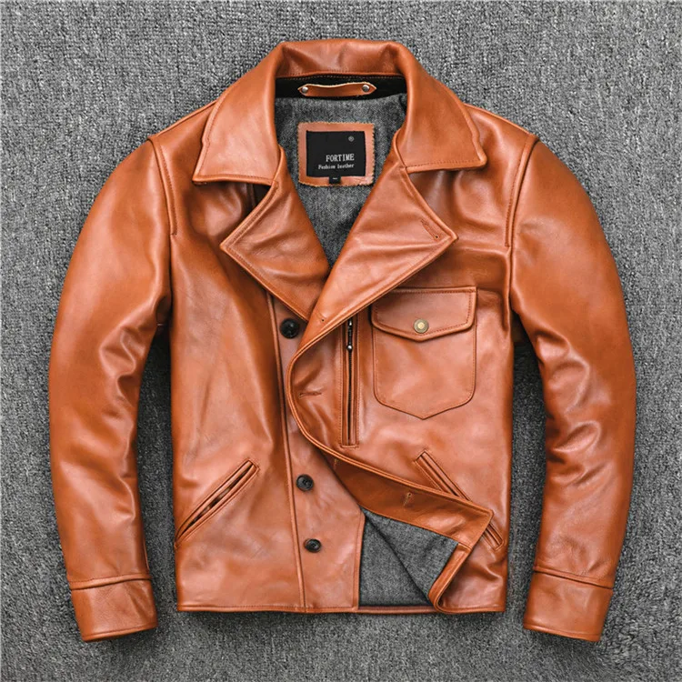 Free shipping.Brand US oil wax cowhide biker coat,mens slim genuine leather Jacket,vintage casual style jacket,fashion sales