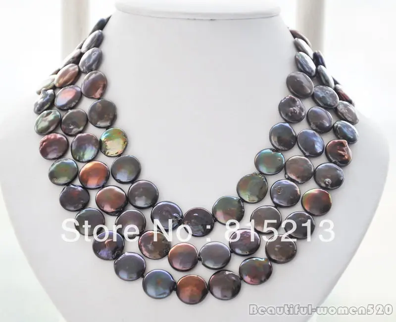 

ddh001150 3row 12mm black coin freshwater pearl necklace