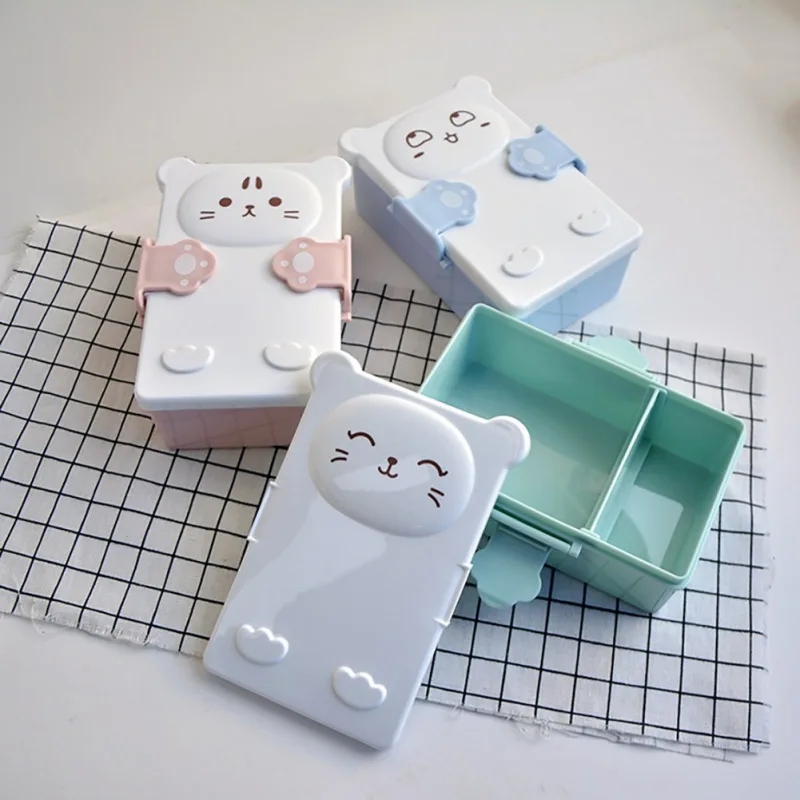 

900ml Cute Cartoon Lunch Box Food Container Storage Box Portable Kids Student Double Grid Plastic Sandwich Lunch Box Bento Box