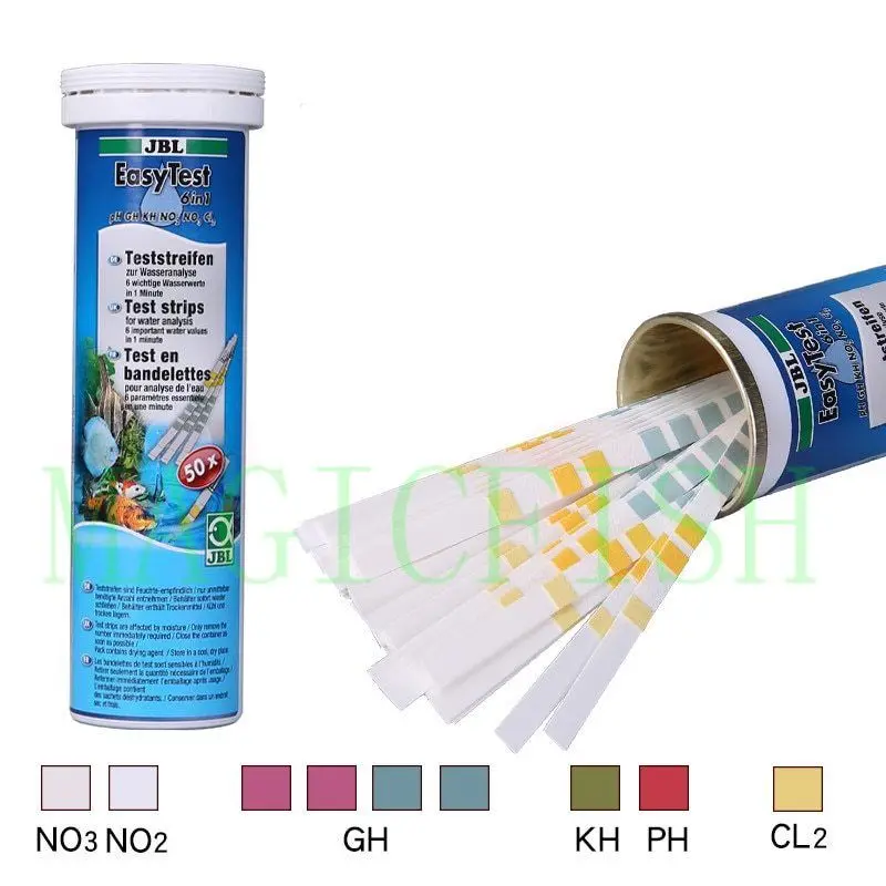 

Germany 50 PCS JBL Easy Water Test 6 In 1 for PH GH KH NO2 NO3 CL2 Water Test for Fish Tank Aquarium