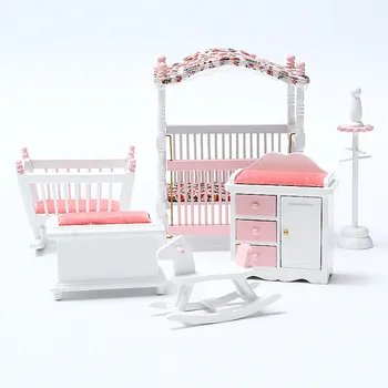 

6pcs/set Delicate Wooden Dollhouse Furniture Toys Set Miniature Kids Pretend Play Baby Room Set Gift for Girls Children