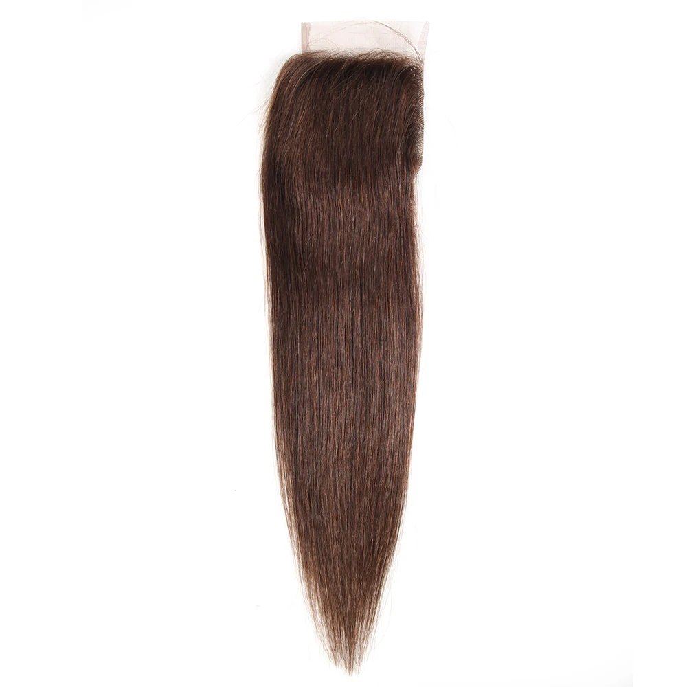Medium Brown Human Hair Bundles With Closure 3PCS Brazilian Hair With Closure Brazilian Straight Hair Extension