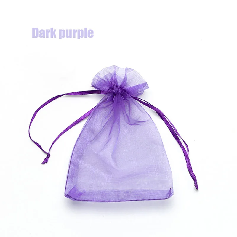100 шт, 24 цвета, сумка для ювелирных изделий, 7x9, 9X12, 10x15, 13x18 см, свадебный подарочный мешочек из органзы, упаковка для ювелирных изделий, демонстрационные пакеты для ювелирных изделий M13 - Цвет: Dark Purple