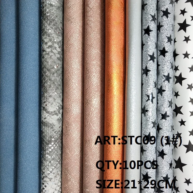 

CLEAR STOCK 1SET(10PCS ) A4 SIZE 21X29cm Alisa Glitter Cuero Sintetico Leather For DIY hair Accessroies Craft STC09