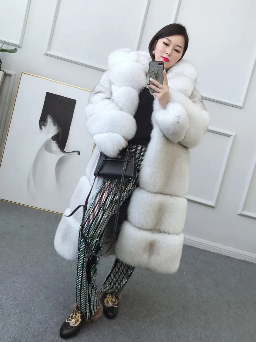 Роскошное толстое теплое пальто из лисьего меха для женщин X-long натуральный мех лисы пальто из натурального меха с капюшоном размера плюс Wnter