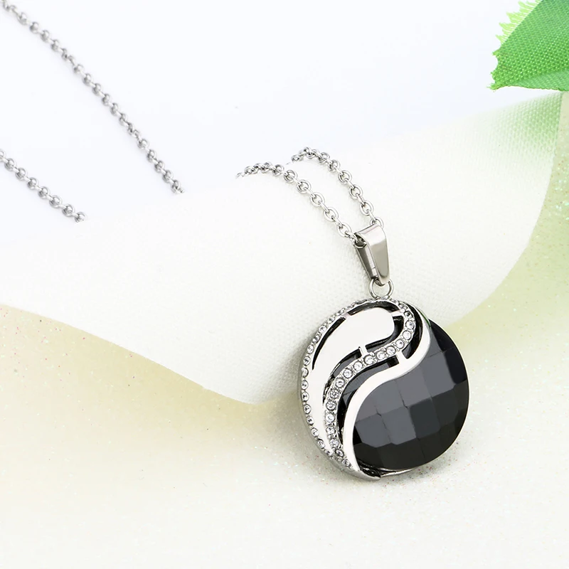 Ожерелье с подвеской Инь Янь украшенное кристаллами|chain for women|ceramic pendantcharm necklace |