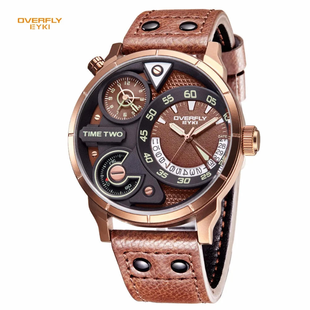 

EYKI Super Big Multilayer Stereoscopic Dial Two Time Zone Display Fashion Sport Watch Men Waterproof Luminous Brand Watch E3065