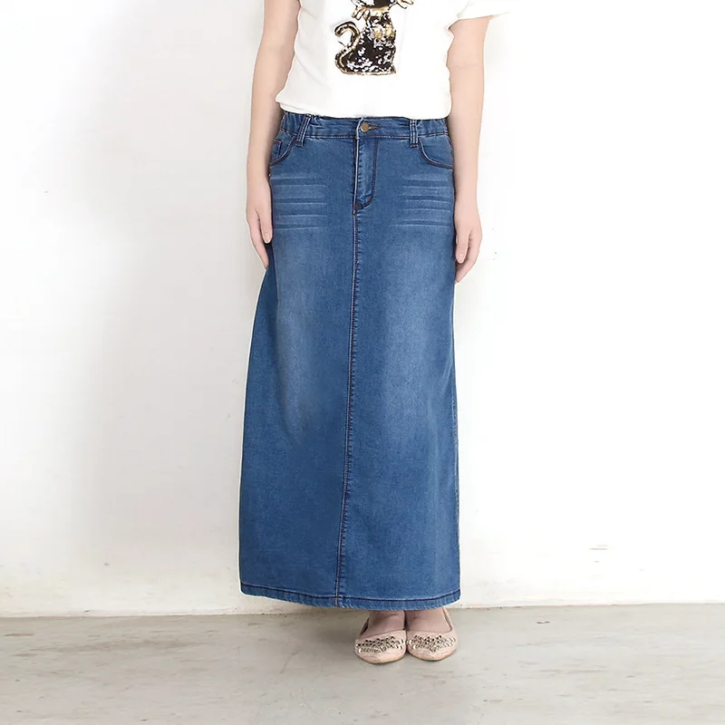 Новая мода, большой размер, высокая талия, эластичная джинсовая юбка, женская летняя длинная джинсовая юбка, женские повседневные трапециевидные юбки G454