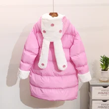 Теплое пальто женское Зима Новая шапка с мультяшными заячьими ушками с хлопковой подкладкой длинная свободная куртка для девочек студентов оверсайз пальто