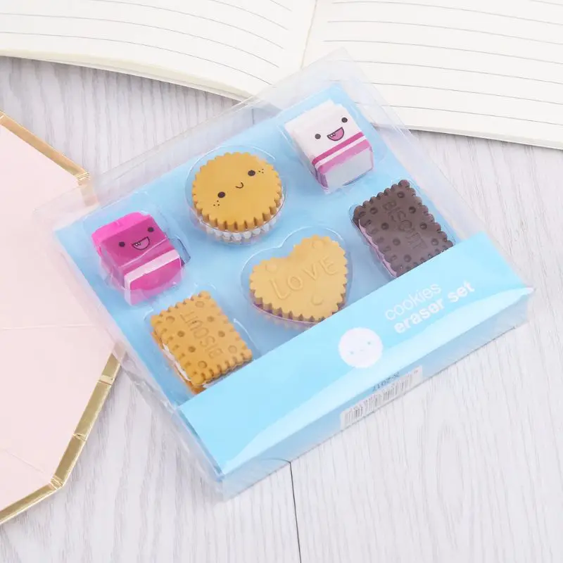 

6pcs/set Kawaii Biscuit Milk Rubber Pencil Eraser Kids Student School Stationery