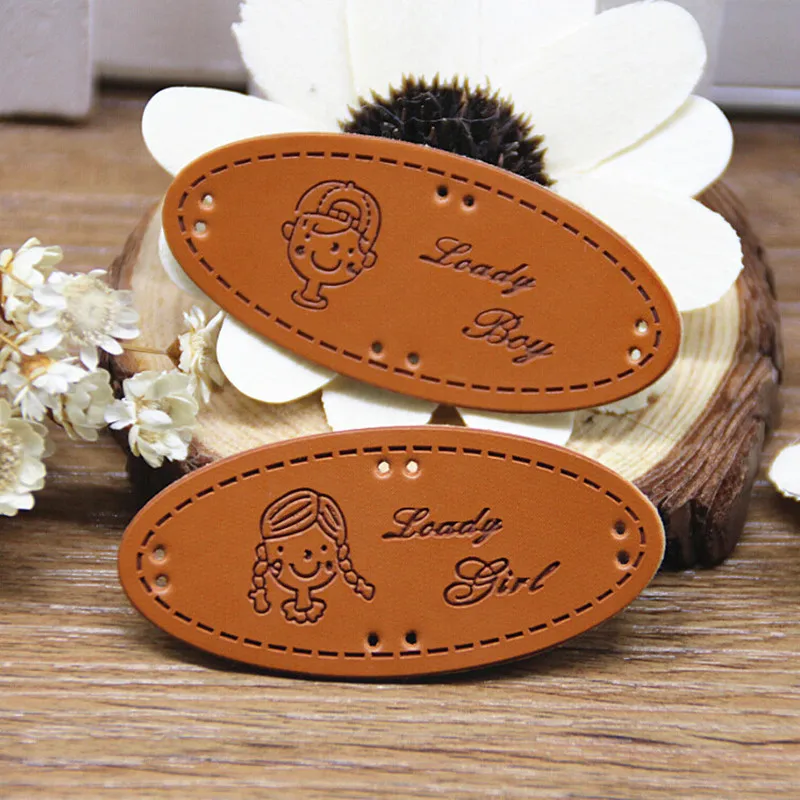 500pcs Custom pu leather embossed label clothing tag DIY Patchwork 5 cm