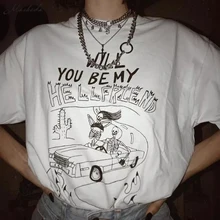 Готические футболки с темным эстетическим белым принтом женские готические летние Харадзюку уличная футболка женские модные рубашки с круглым вырезом