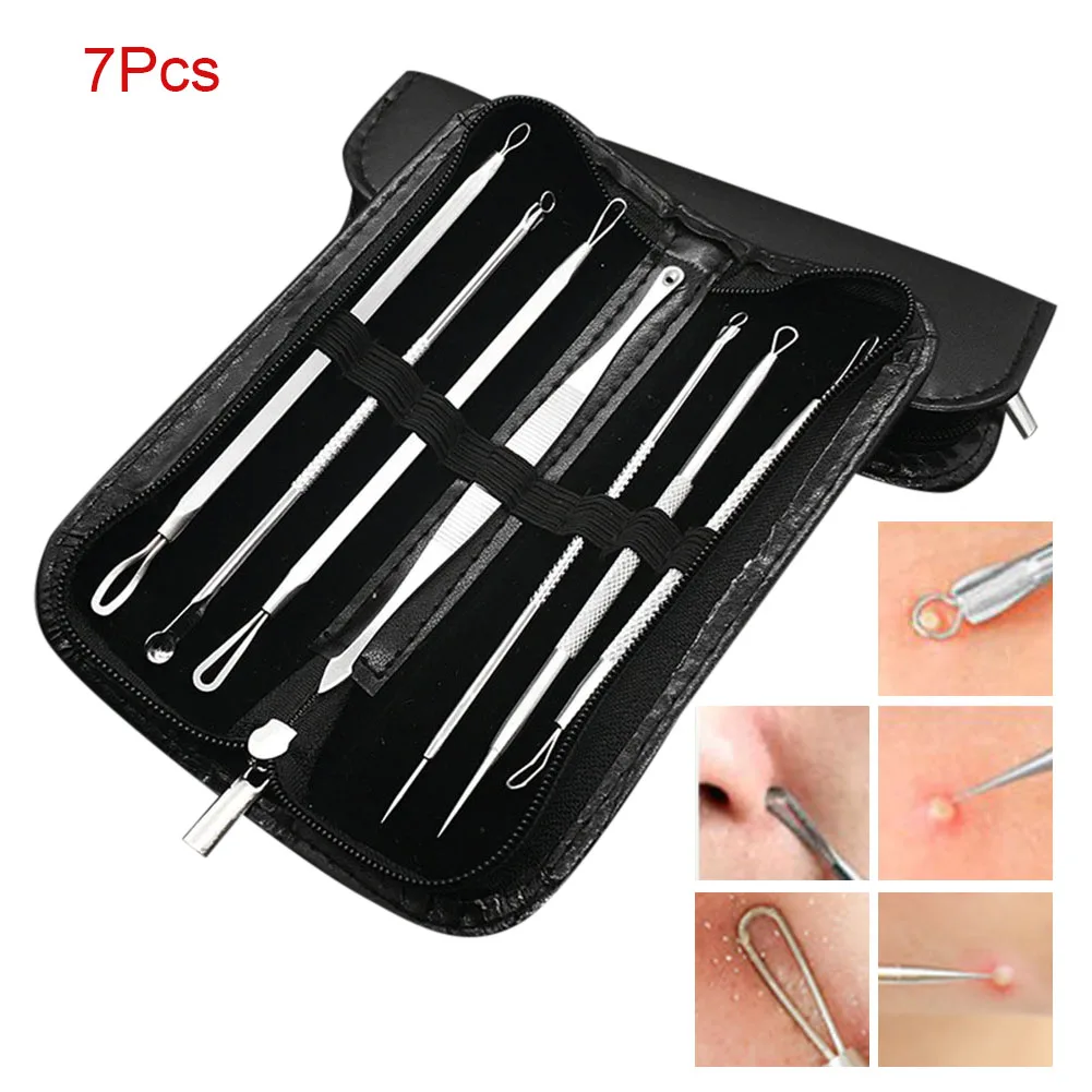 7 Pcs Blackhead Acne Remover Tool Household Facial Care Tool Kit Stainless Steel Comedone Pimple