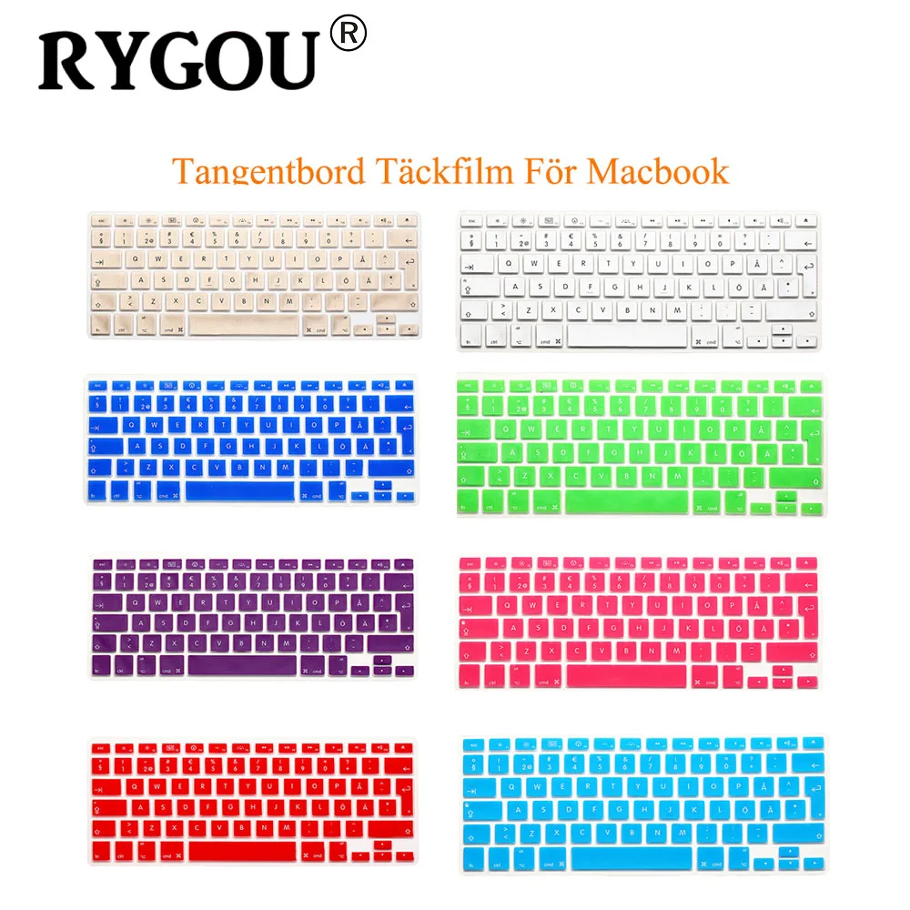 

RYGOU Swedish Svenska Letters Silicone Keyboard Stickers for MacBook Keyboard Cover EU Layout for Mac Book Air Pro 13 15 17