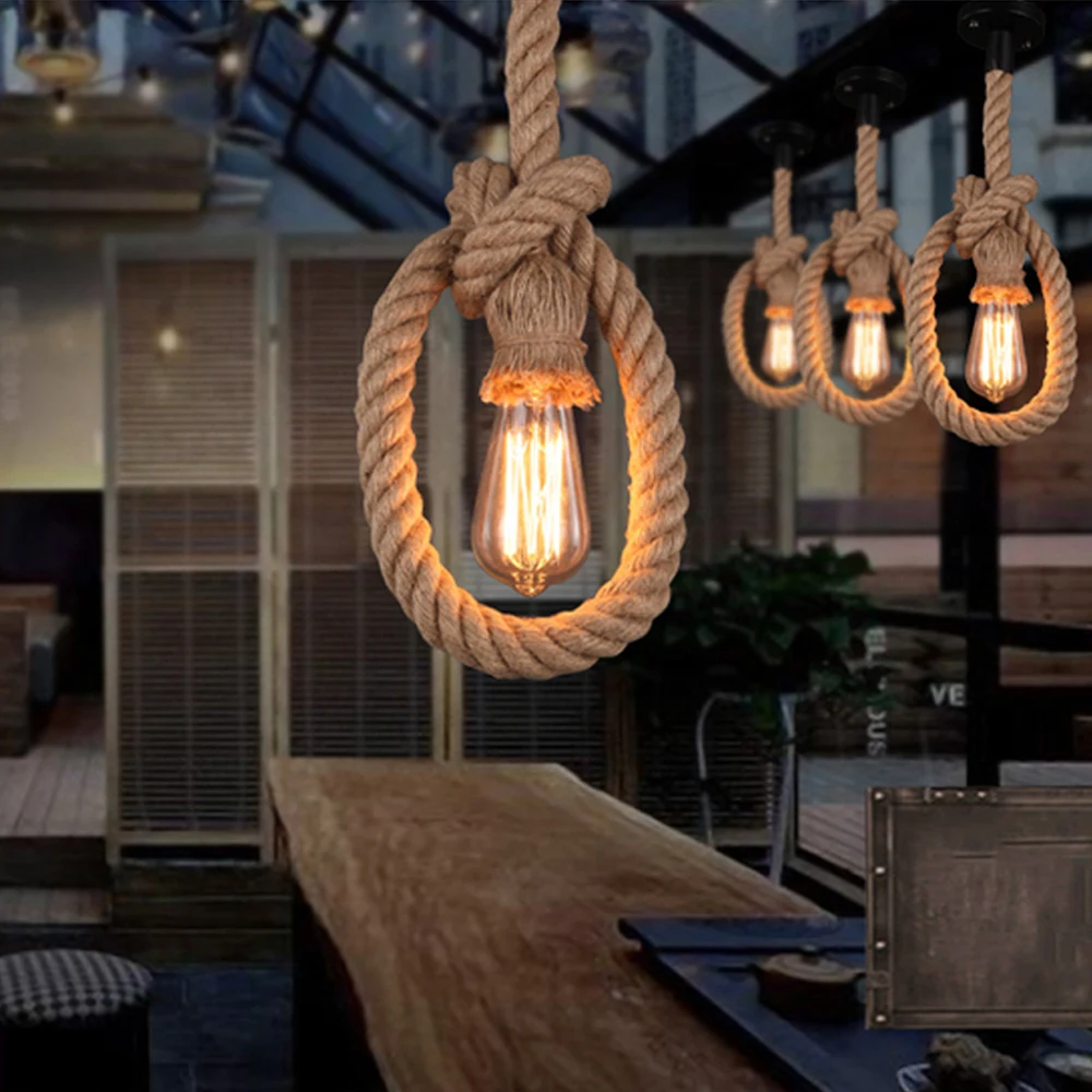 

Vintage Hemp Rope Hanging Ceiling Light Lamp Industrial Retro Country Style Dining Hall Bar Cafe c