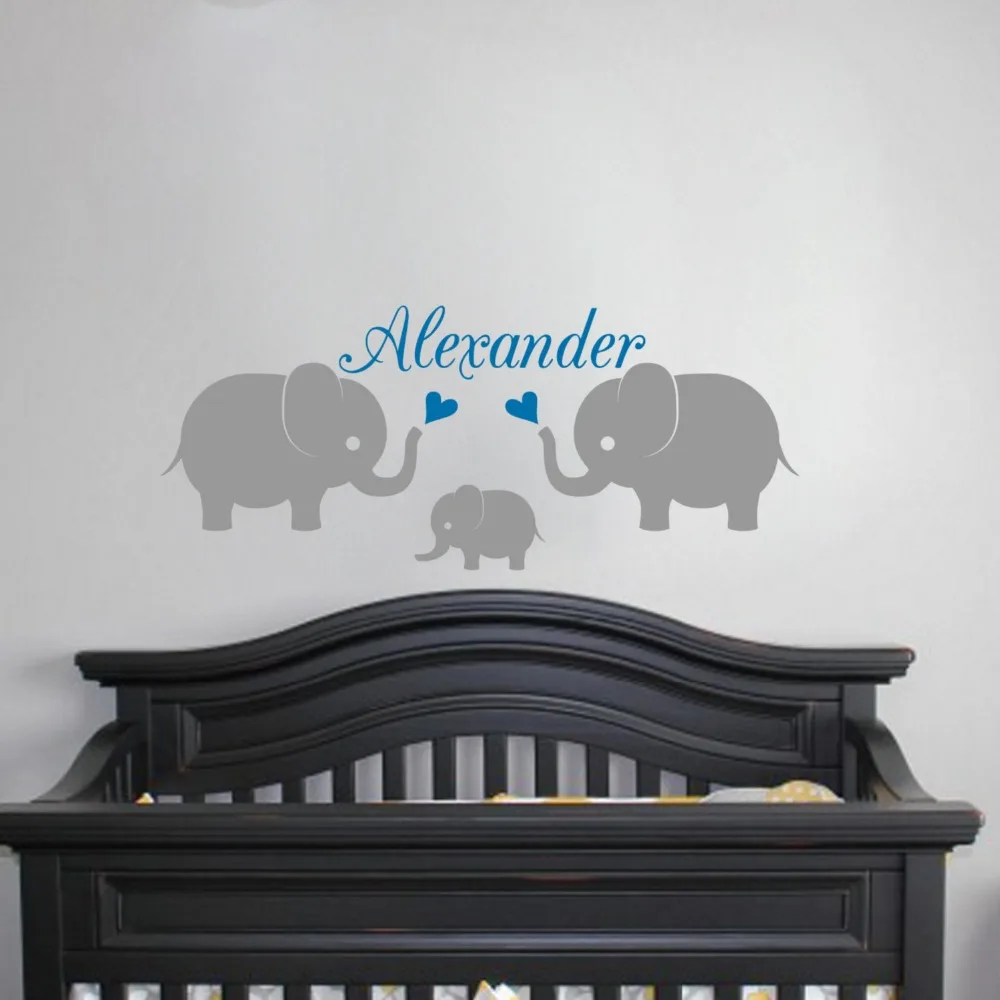 Personalised Name 3 Elephants Wall Decal Nursery Baby Name Wall