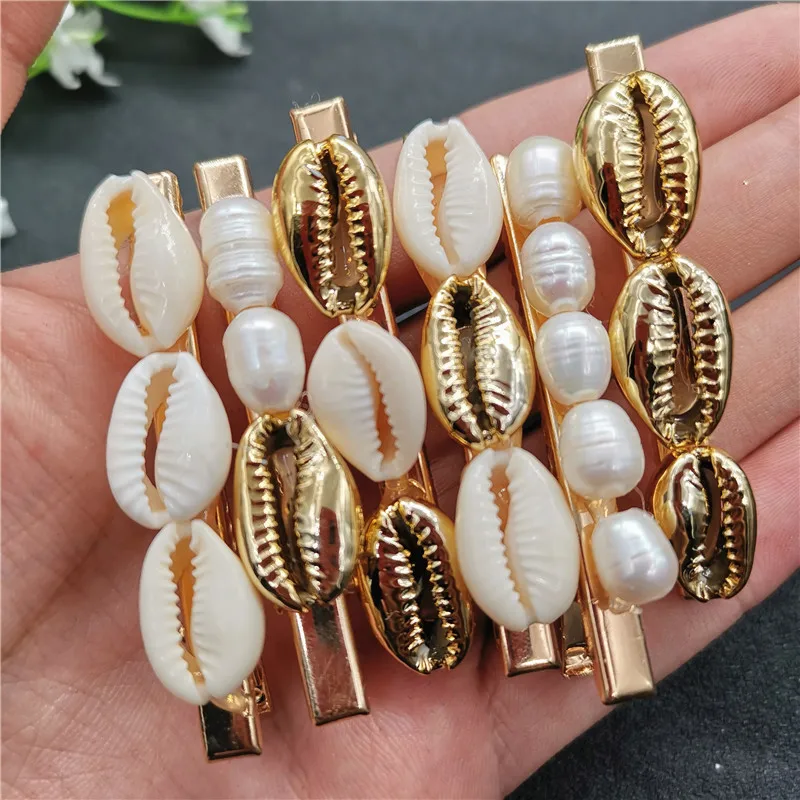 

Luxury Gold Color Cowrie Shell Barrettes Hairpins for Women Fashion Imitation Pearl Shell Hairgrips Bohemia Beach Jewelry