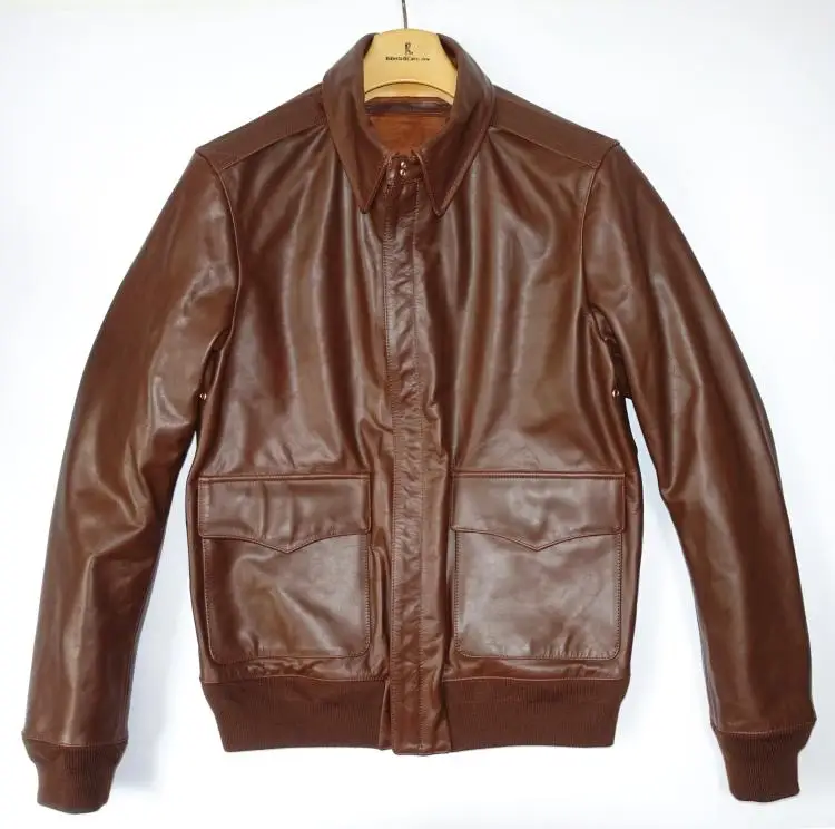 Free shipping.high grade horseskin leather jacket.man claccic A2 style genuine leather coat,vintage fans,Fetal bovine skin sheepskin aviator jacket