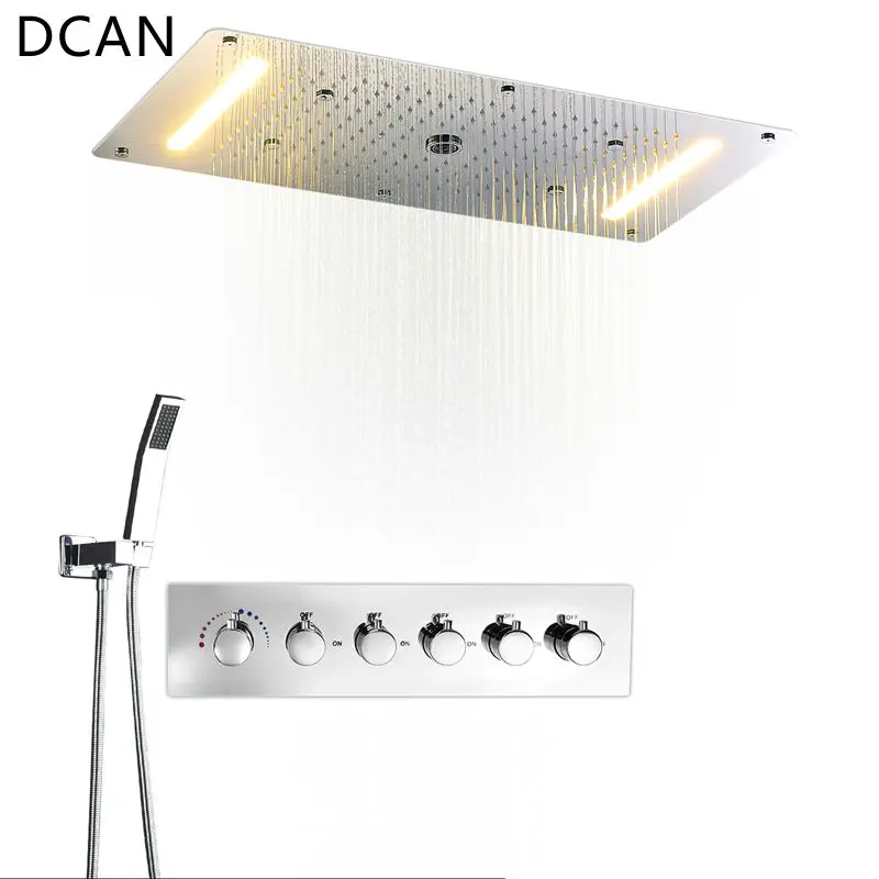 Billige DCAN Multifunktions Bad Dusche Sets Luxus SUS304 Thermostat Mischer Wasserfall Niederschläge SPA Decke Große Regen Führte Dusche Set