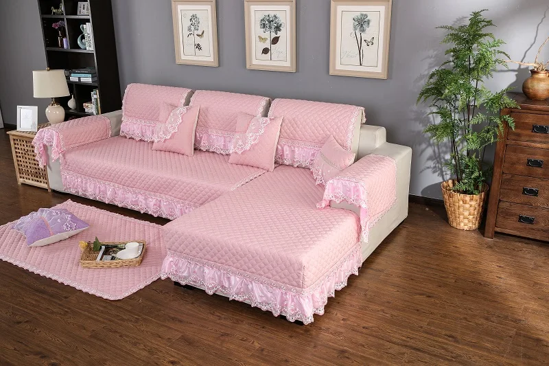 Solid sofa covers for living room sectional couch slipcovers lace decor cotton linen corner sofa bed cover furniture protector