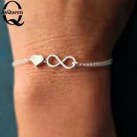 Горячая мода женские счастливые 8 и сердце браслеты с кулоном в форме бесконечности и браслеты подарок рабский браслет ювелирные изделия - изображение