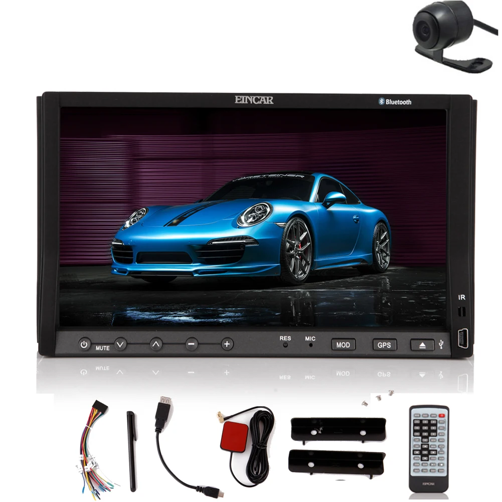 EinCar GPS Navi Capacitive Touch Screen Car Stereo Auto DVD CD VCD RDS BT Audio Autoradio Audio Electronics PC Double Din Radio Receiver Car Video Player In Dash EQ Subwoofer win 8 Steering Wheel control iPod 3D 8GB Map 800MHZ Camera
