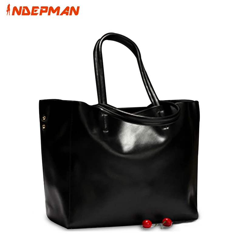 Genuine Leather Fashion Women Casual Tote Famous Brand Ladies Purse Large Capacity Leder Shoulder Messenger Bag Black