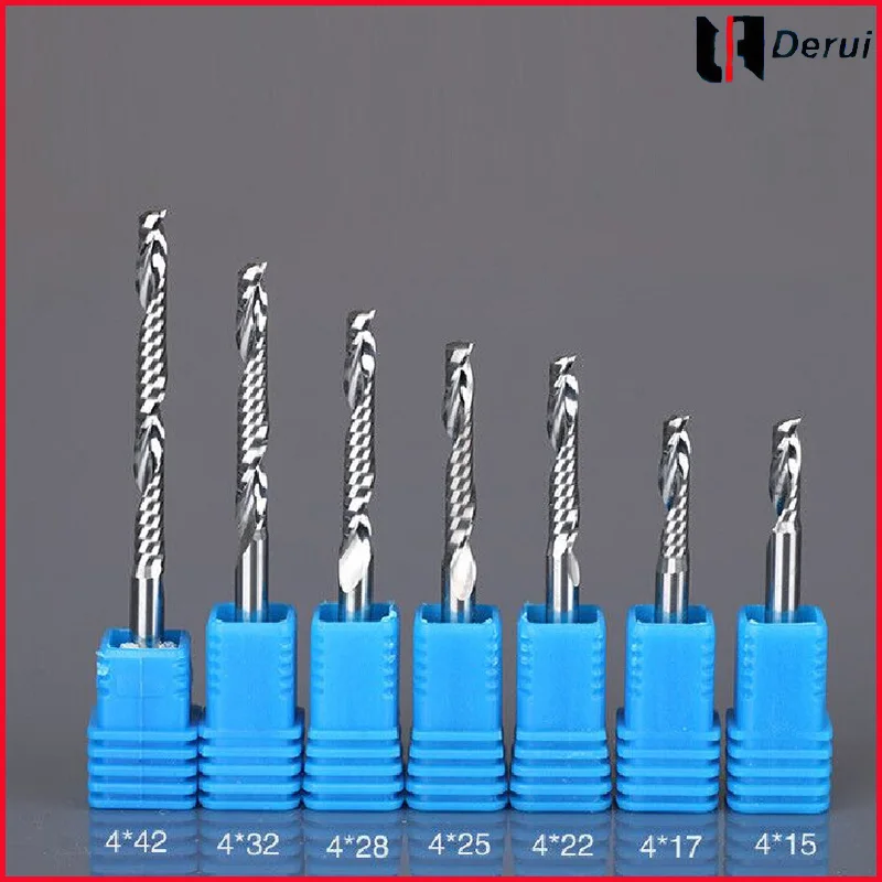 

5PCS 4mm Single Flute Spiral Cutter router bit CNC end mill For Acrylic carbide milling cutter tugsten steel cnc tools