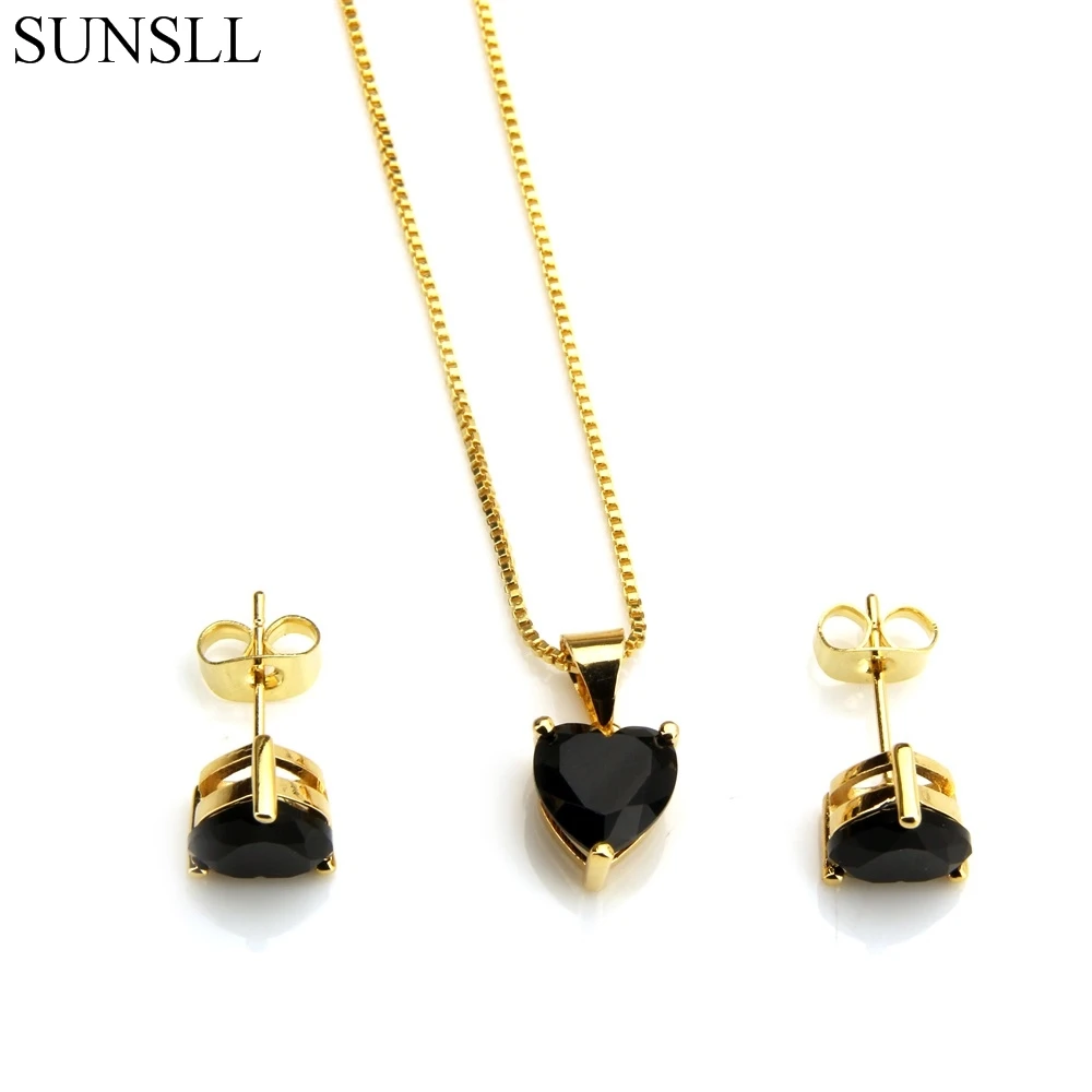 

SUNSLL Gold/Black Copper Multicolor Cubic Zirconia Stud Earrings And Pendant Necklaces Jewelry Sets Women's Fashion Sets