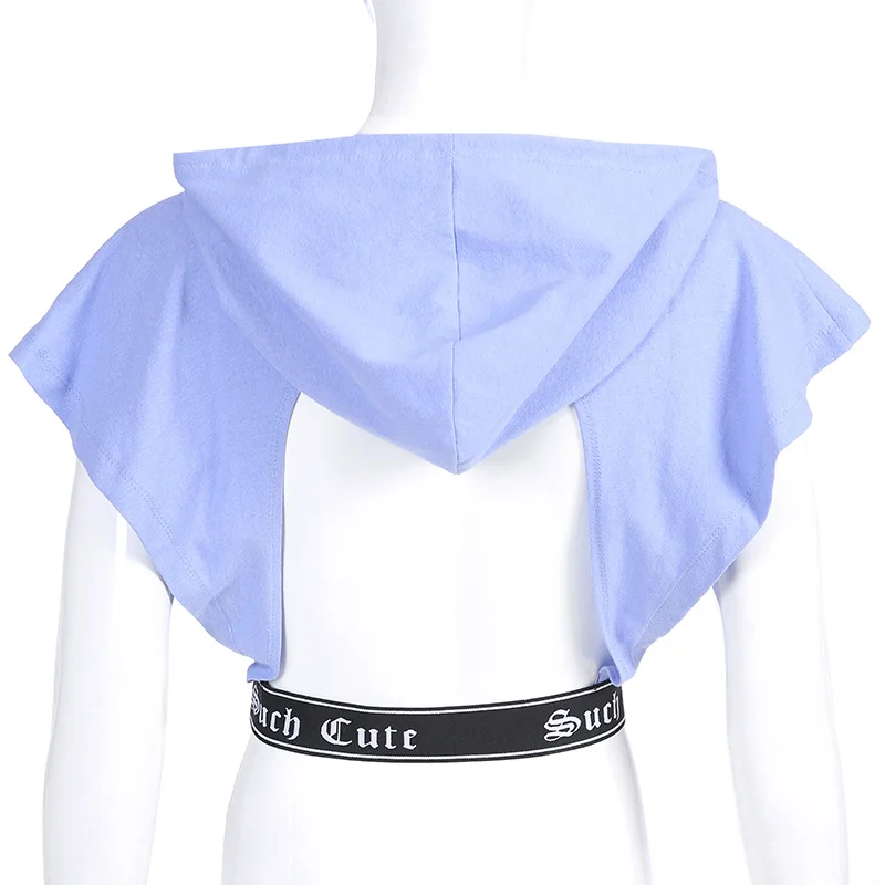 Summer Backless Hooded Cotton Loose Short Sleeve Oversize Letter Printed Patchwork Women Korean Summer Tops