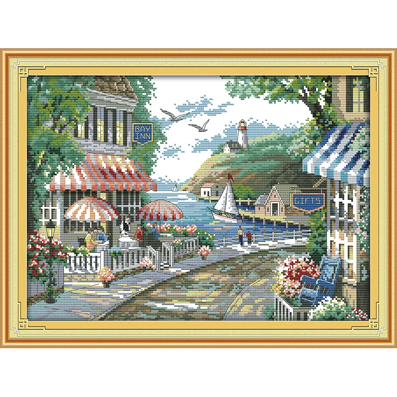 

Everlasting love Christmas The seaside cafe Ecological cotton Cross Stitch 11CT 14CT stamped Printed DIY gift Wedding decoration