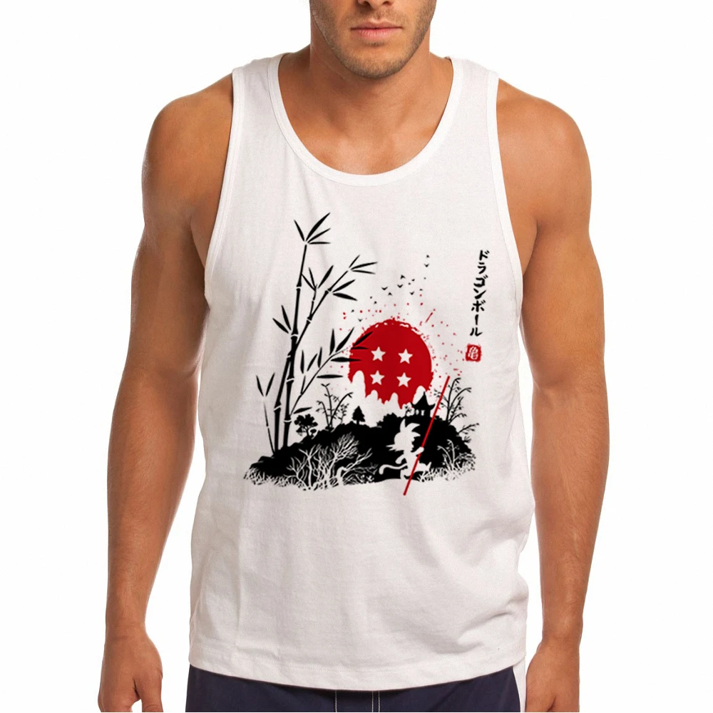 Mens Fashion Men Cotton Tank Top Japanese Anime Graphic
