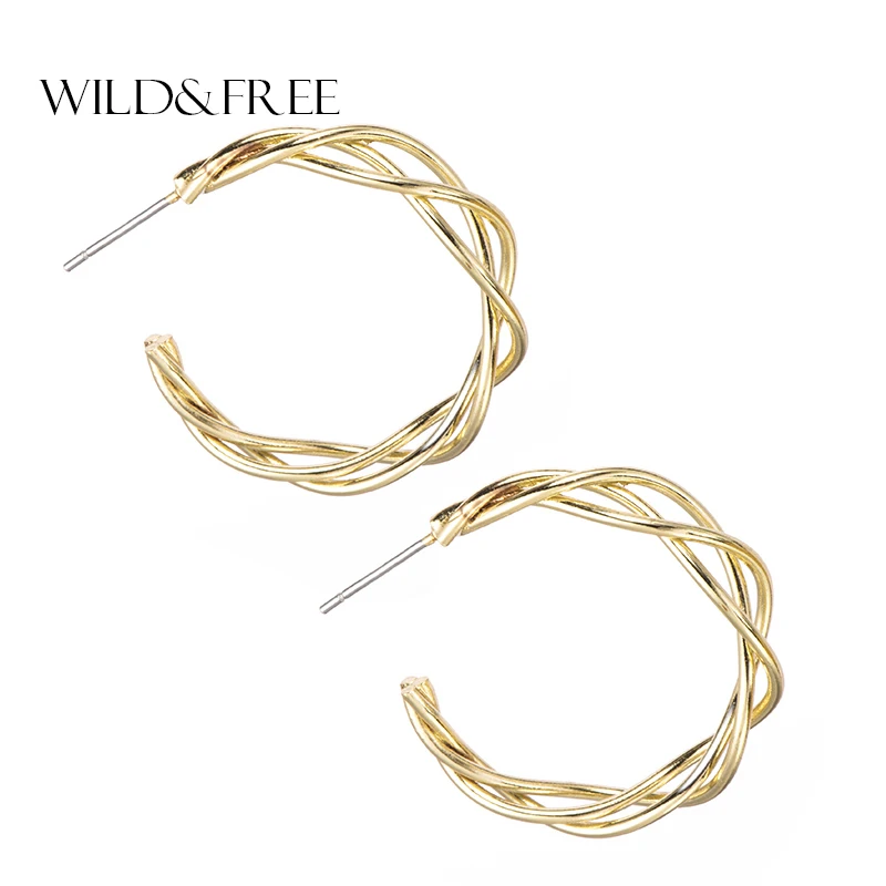 

Wild&Free Gold Metal Open Twisted Hoop Earrings for Women Geometric Circle Hollow Out Hoops Statement Party Jewelry