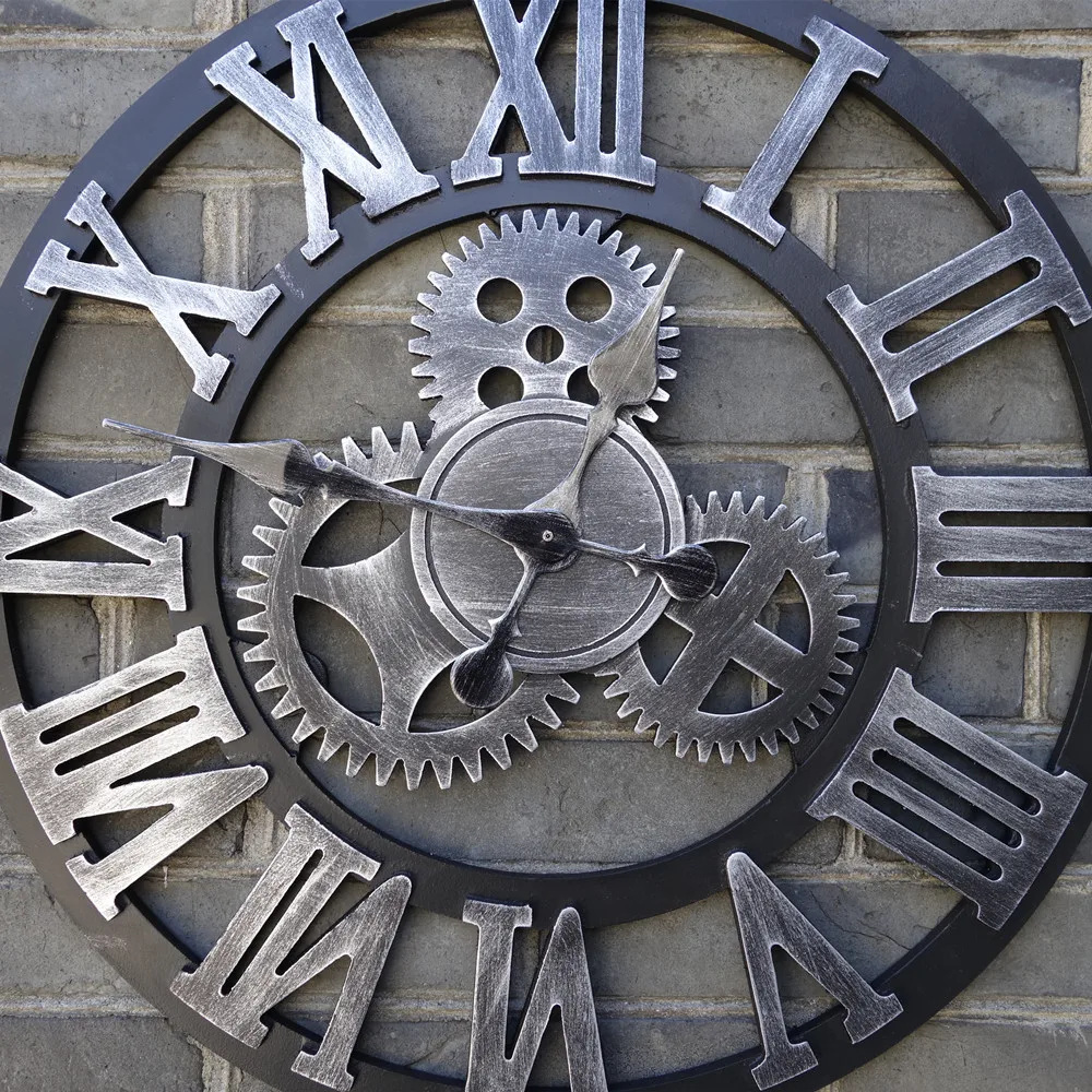 Large Wall Clock Handmade Vintage Rustic Wooden luxury art  big gear 12