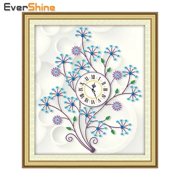 

EverShine,Clock Diamond Embroidery Full Kit,Flower,5D DIY Diamond Painting Cross Stitch Wall Decor,Picture Rhinestones Mosaic