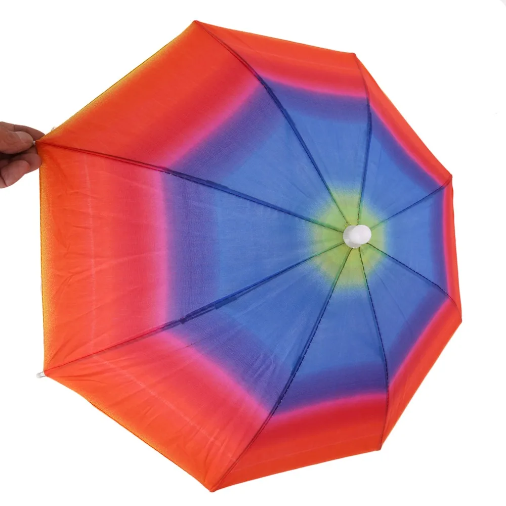 

New Random Color 31cm Rainbow Umbrella Hat Awning Camping Fishing Hiking Outdoor Shade Rain Hat