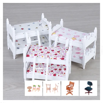 

1/12 Mini Dollhouse Furniture Bed Set/Revolving Chair Miniature Living Room Kids Pretend Play Toy Miniature furniture Miniature