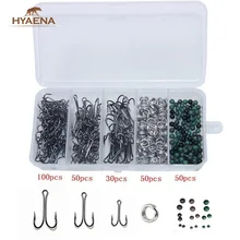 Hyaena 280 шт./кор. Сплит Кольца разъем с 4 мм рыболовные бусины для приманки рыболовные двойные крючки 4#6#8