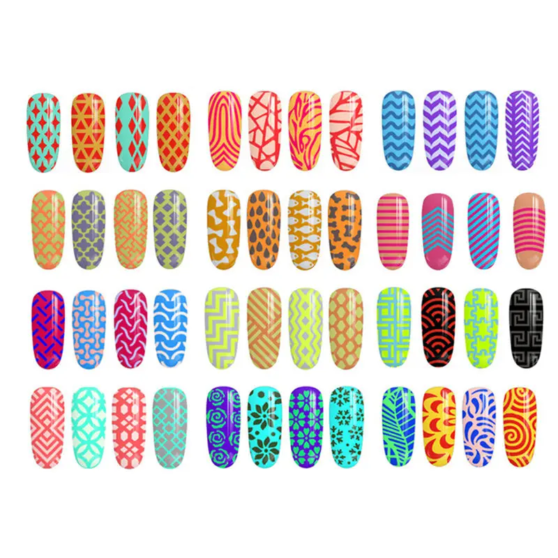 12pcs/Set Nail Vinyls Hollow Irregular Grid Stencil Reusable Manicure