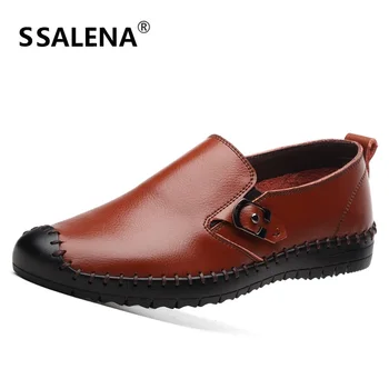 

Men Slip On Leather Casual Shoes Luxury Breathable Buckle Oxfords Shoes Male Spring Autumn Handmade Sewing Driving Shoes AA20299